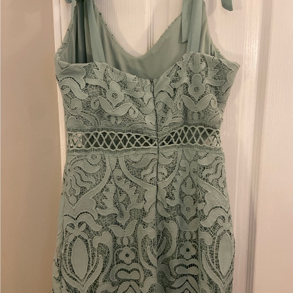 Lulu’s Won Your Heart Sage Green Lace Tie-Strap High-Low Midi Dress Small - Picture 7 of 8